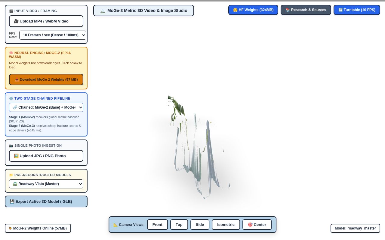 Preview of MoGe-3 Metric 3D Video & Image Studio