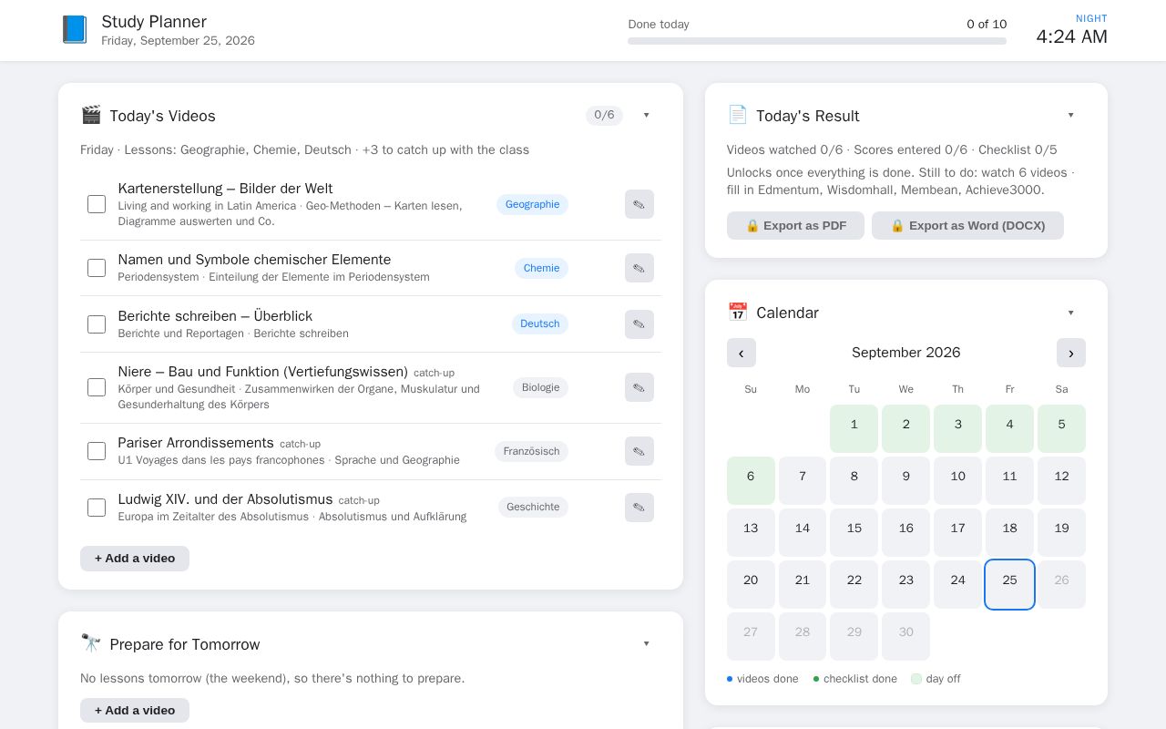 Preview of Study Planner