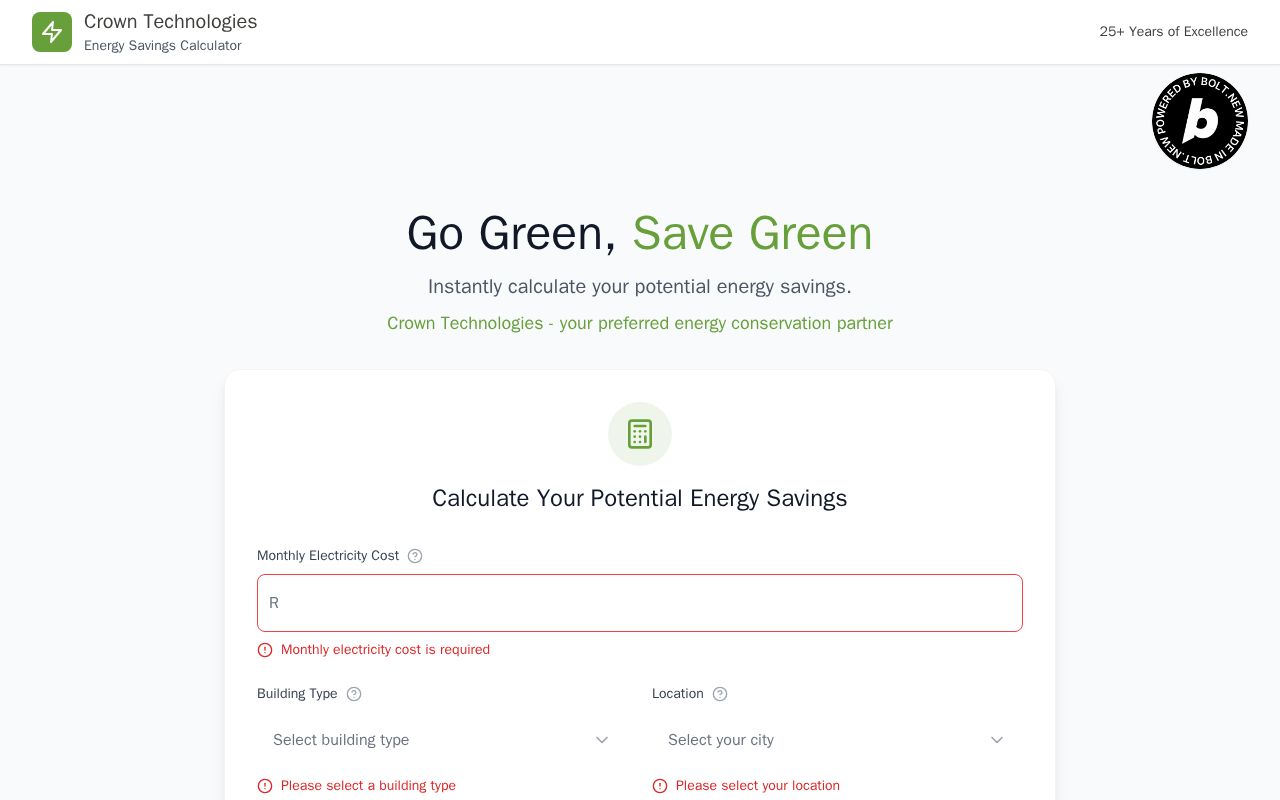 Preview of Crown Energy Savings Calculator
