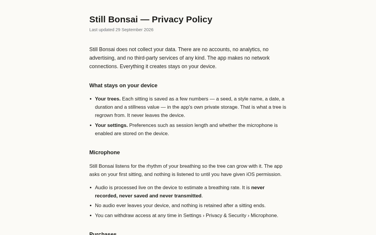 Preview of Still Bonsai Privacy
