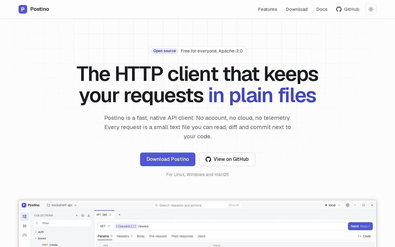 Preview of Postino, a native HTTP client that keeps your requests in plain files