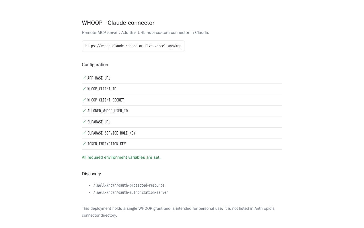 Preview of Whoop Claude Connector