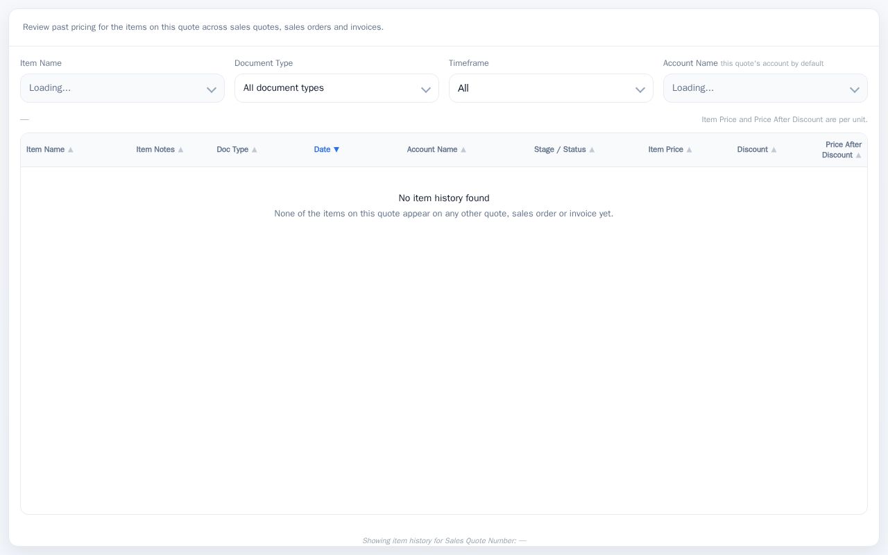 Preview of Clearvista Crm Widget Quote Item History