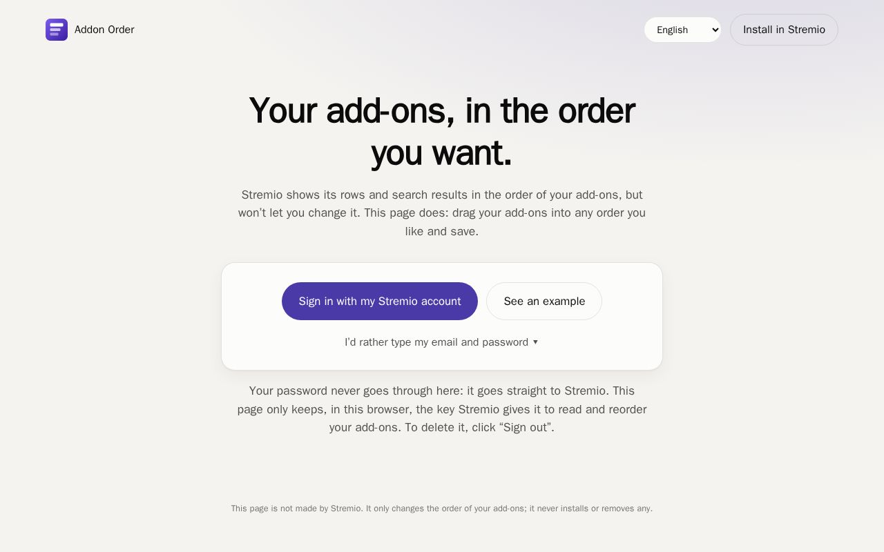 Preview of Stremio Addon Order