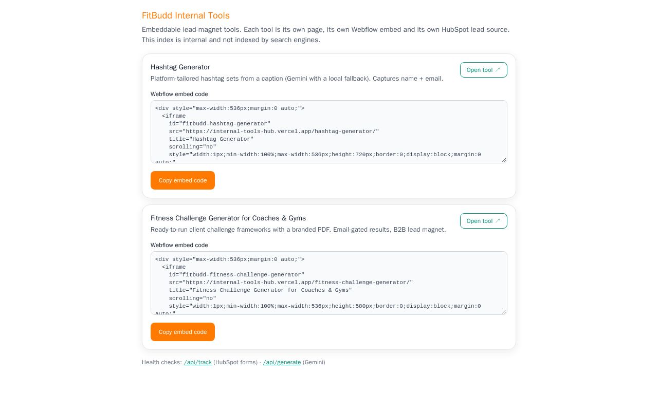 Preview of Internal Tools Hub