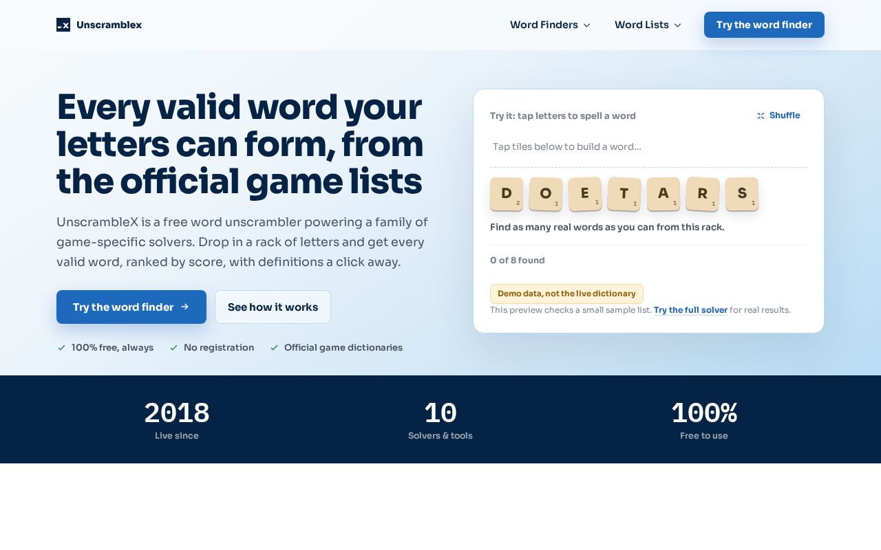 Preview of Unscramblex About Page