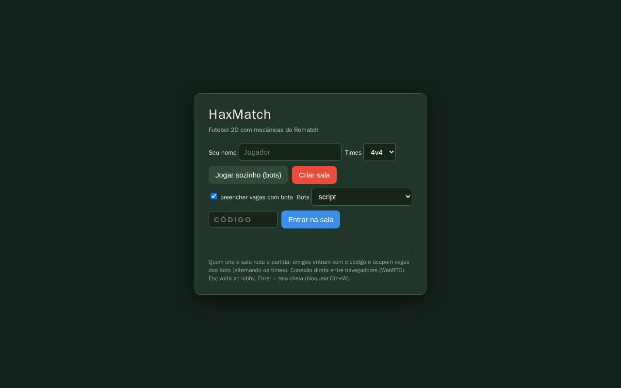Preview of Futebol 2D estilo Haxball com mecânicas do Rematch (bots + multiplayer P2P)