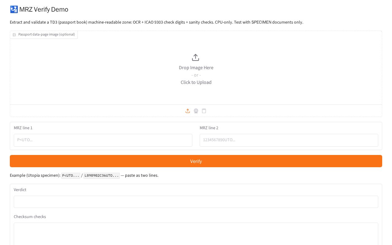 Preview of MRZ Verify Demo