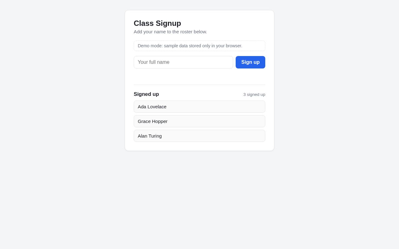 Preview of Class Signup