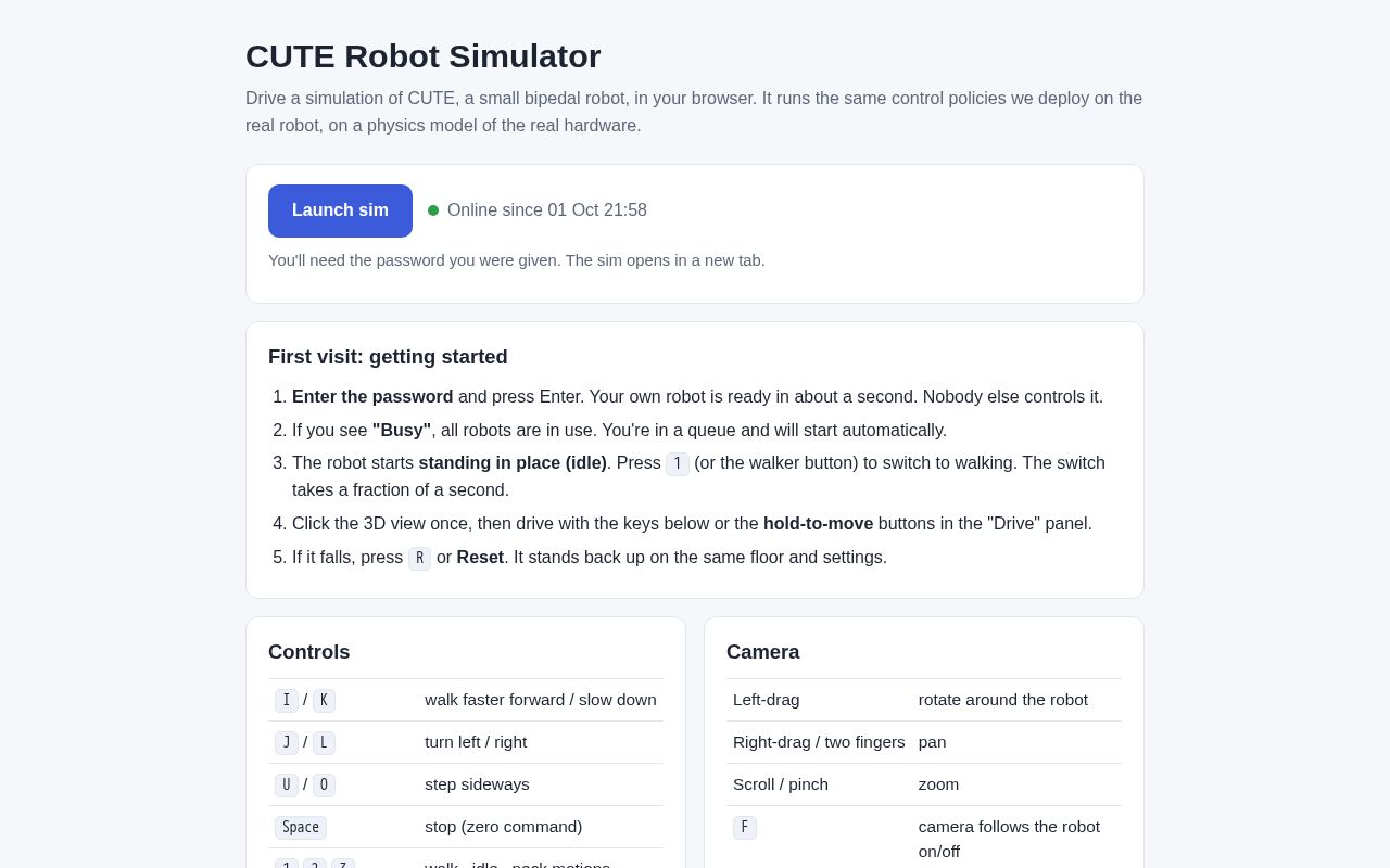 Preview of CUTE robot simulator