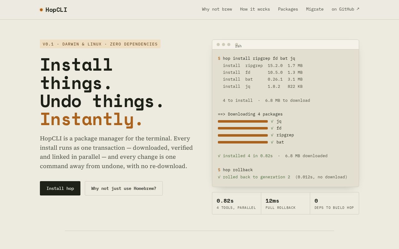 Preview of A fast, atomic package manager for the terminal