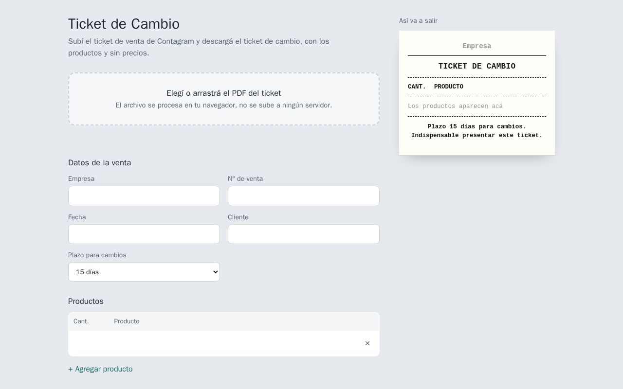 Preview of Ticket De Cambio