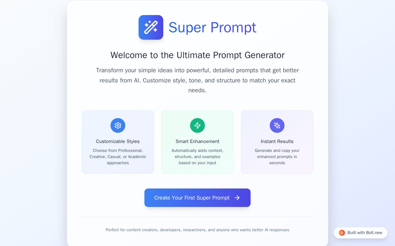 Preview of super prompt ai