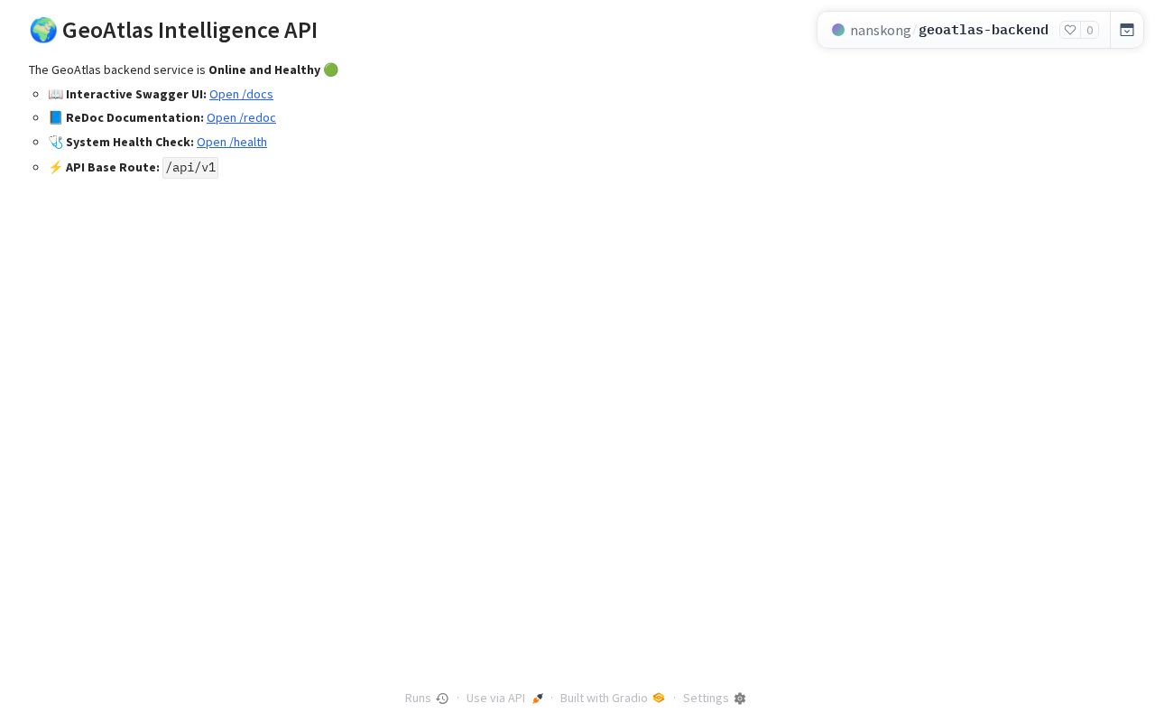 Preview of GeoAtlas Backend API