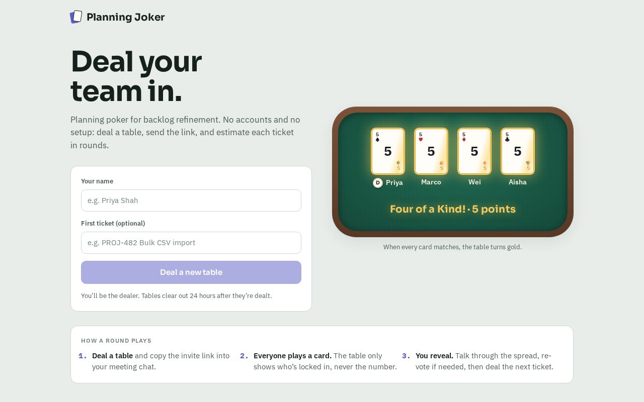 Preview of Planning Joker: Free Planning Poker for Agile Teams