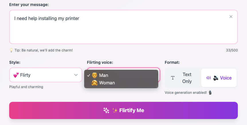 Preview of Flirtify My message