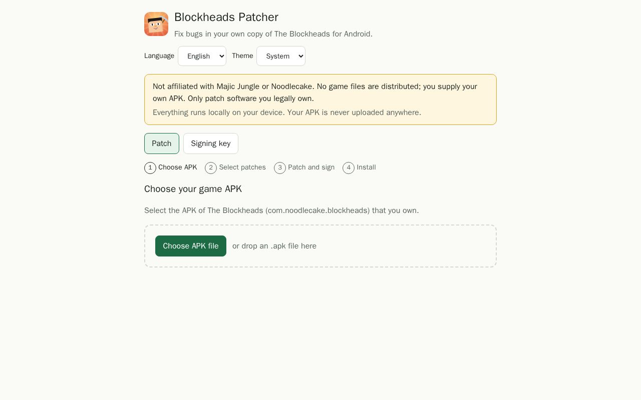 Preview of Blockheads Patcher