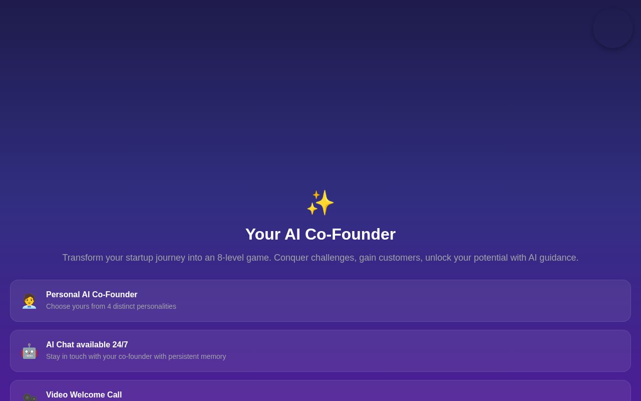 Preview of AI CO-FOUNDER APP
