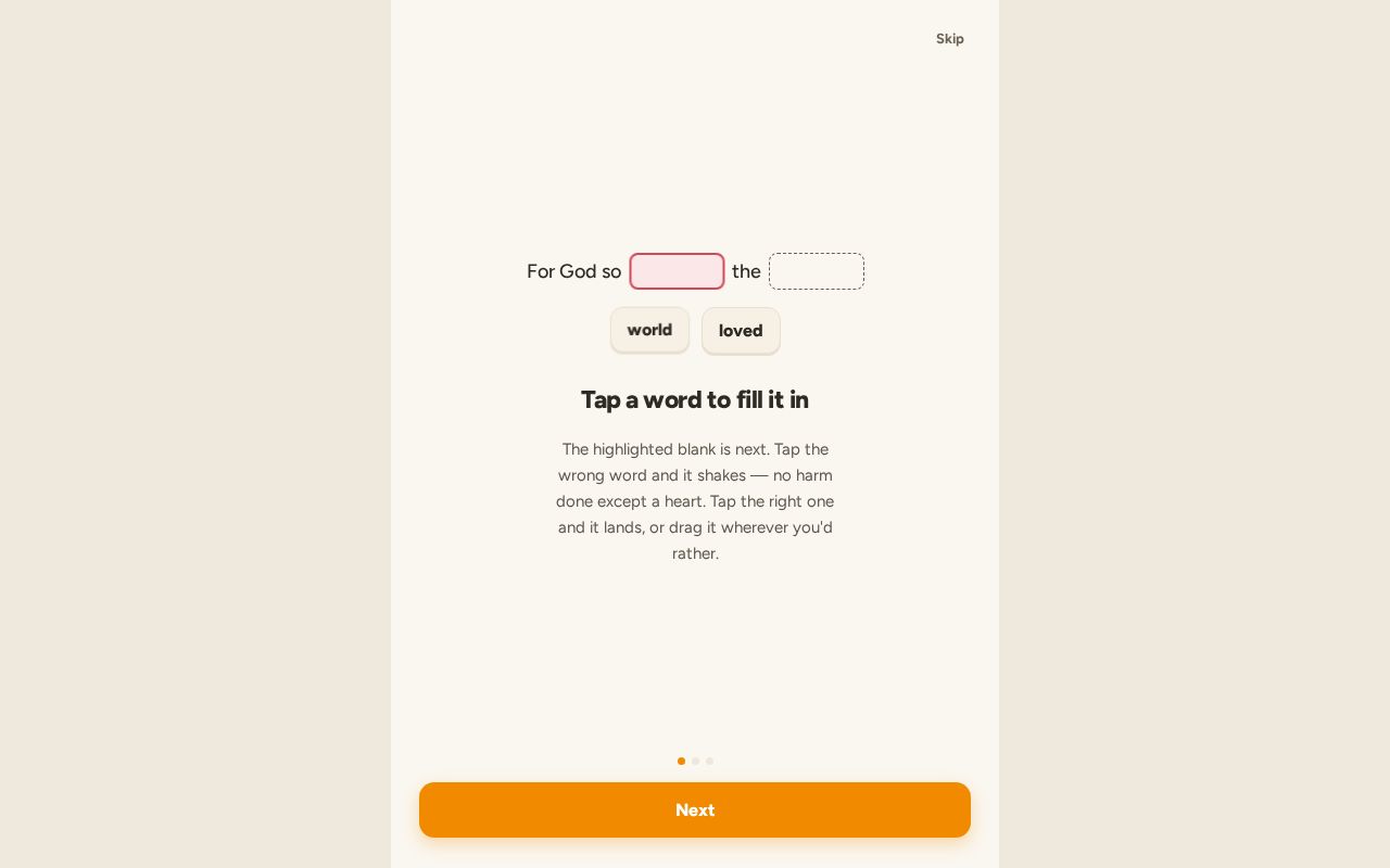 Preview of Fill in the missing words of a Bible verse from memory