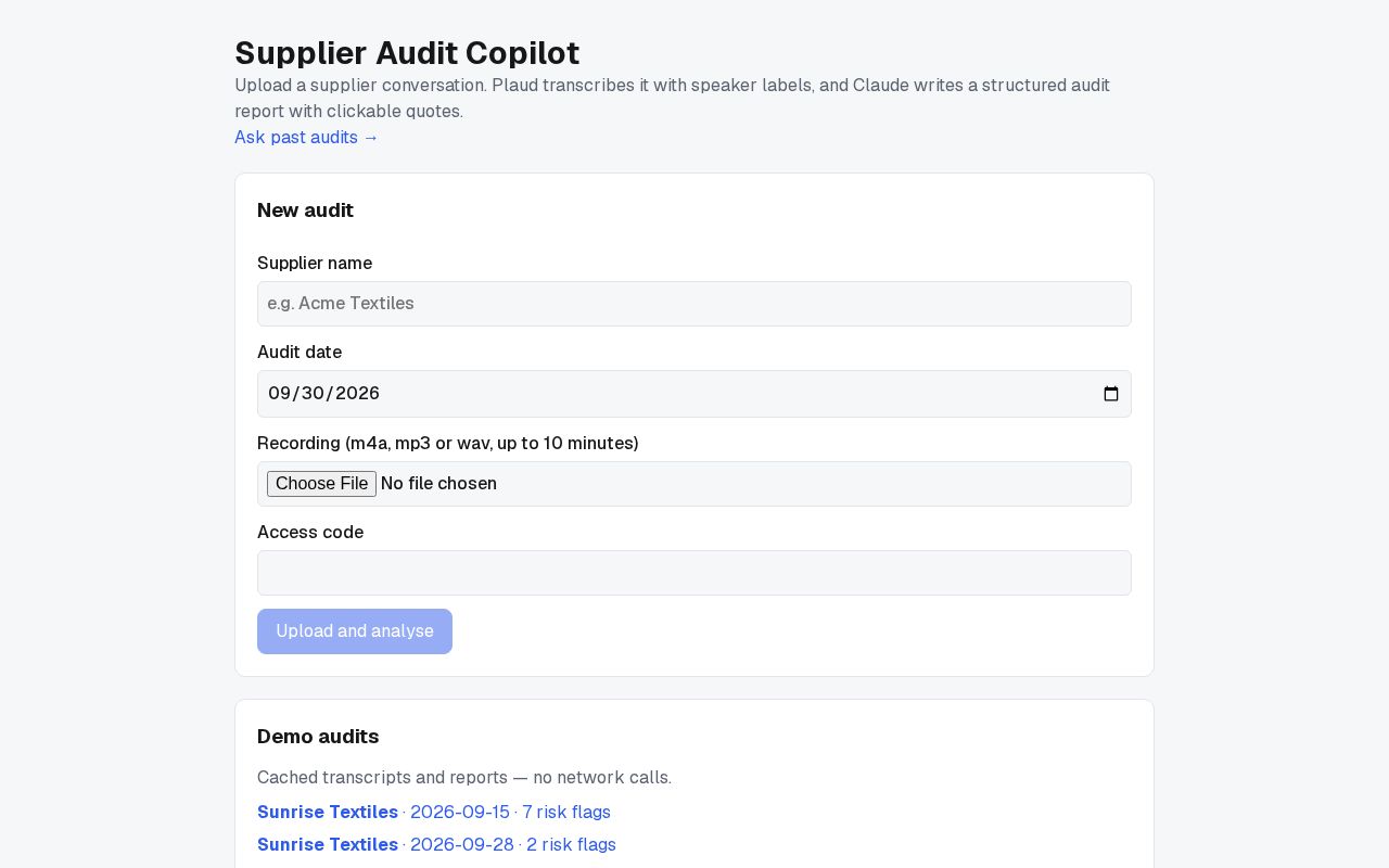 Preview of Supplier Audit Copilot