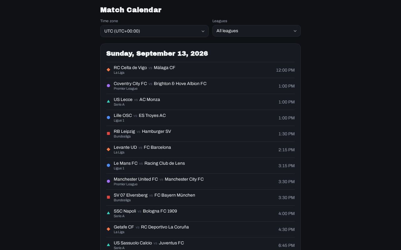 Preview of Football Matchday Calendar