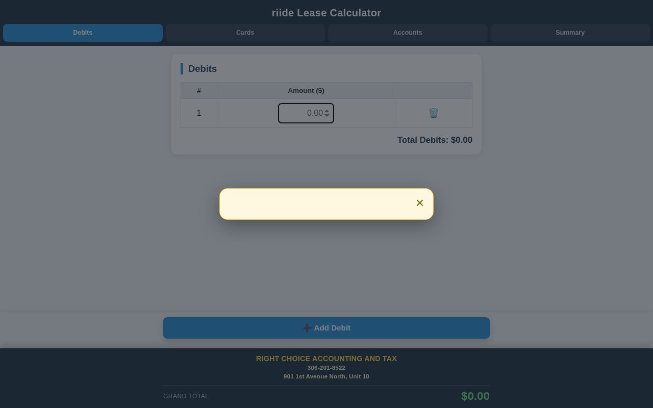 Preview of Riide Lease Calculator