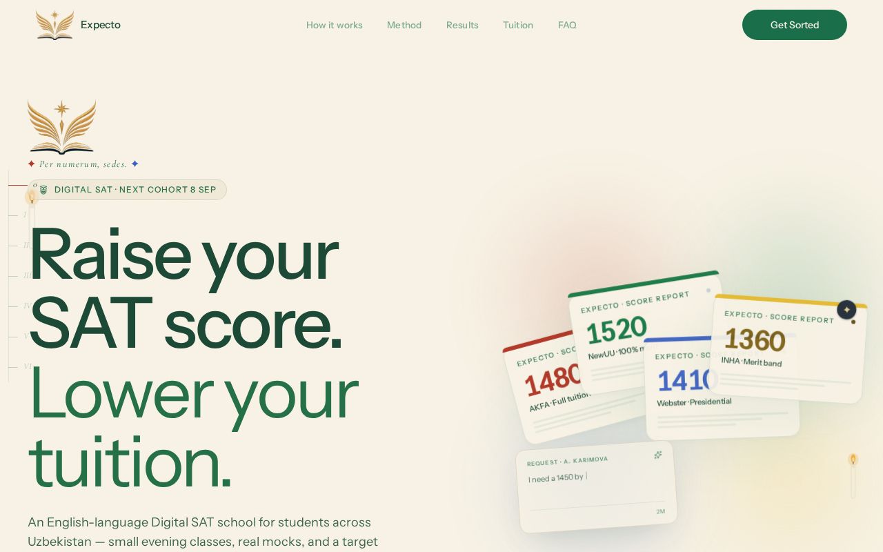 Preview of Expecto Academy SAT prep landing page