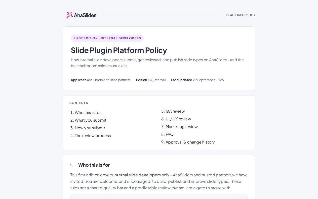 Preview of Ahaslides Slide Plugin Platform Policy