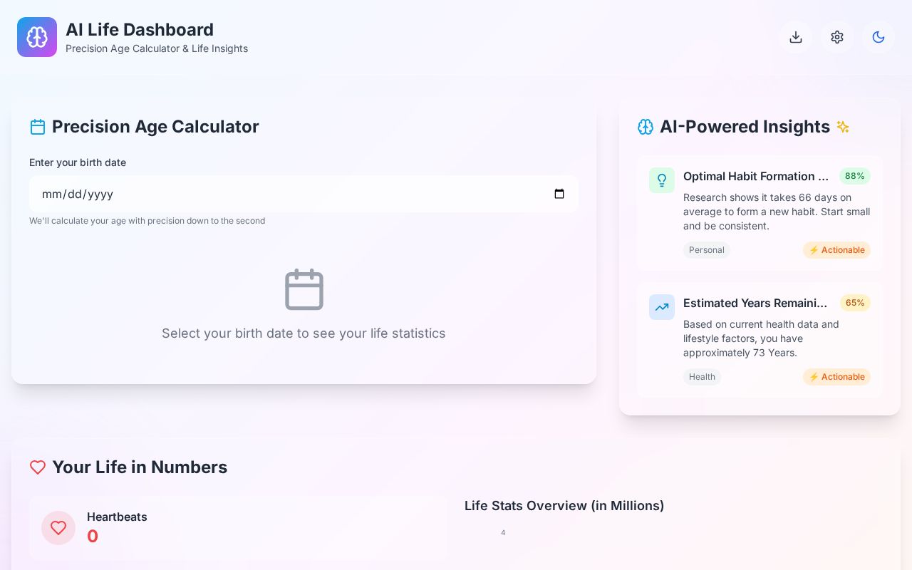 Preview of AI Life Dashboard - Precision Age Calculator