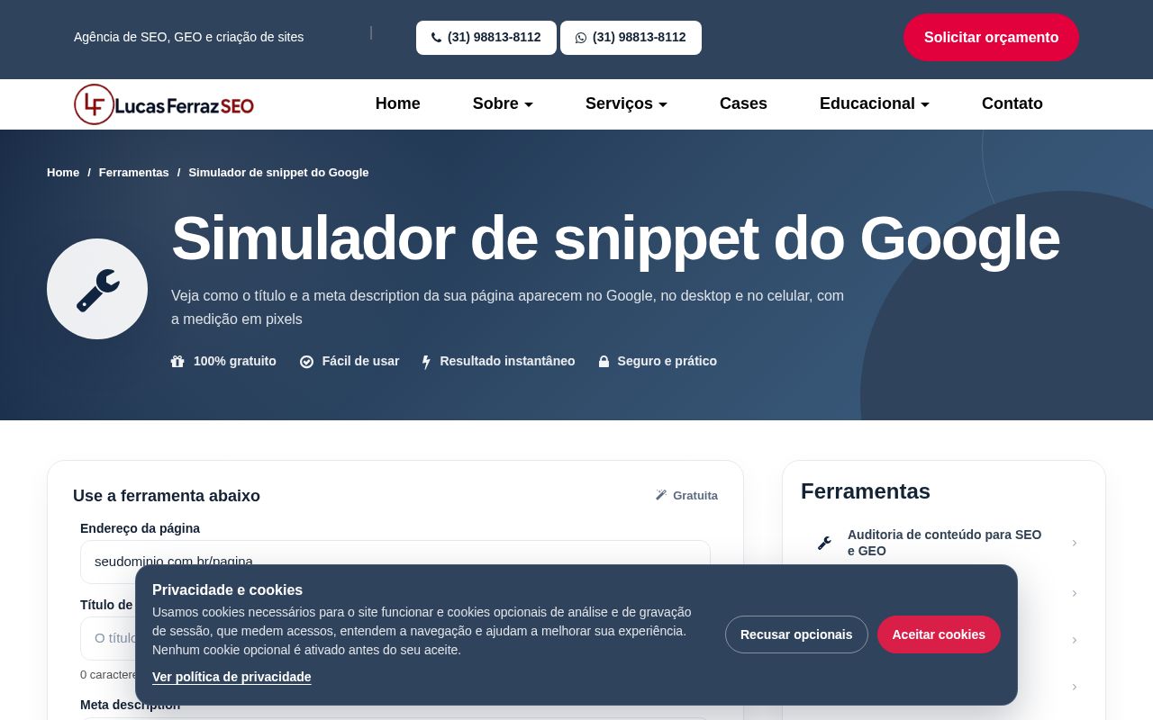Preview of Simulador de snippet do Google online grátis