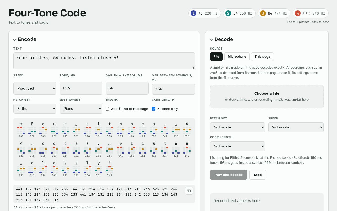 Preview of Four Tone Code