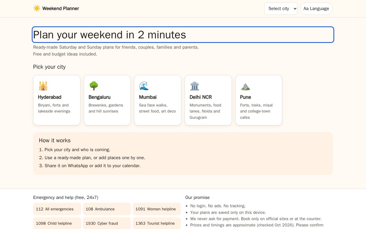 Preview of Weekend Planner