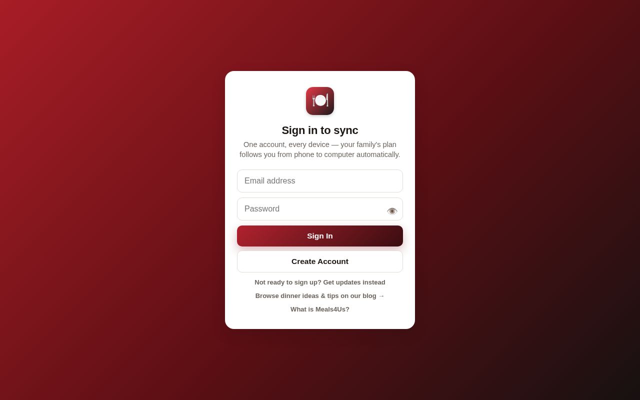 Preview of Meals4Us — free family meal planner, no ads, no account