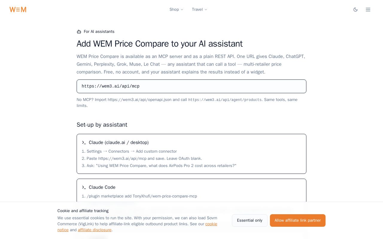 Preview of Wem Price Compare Mcp