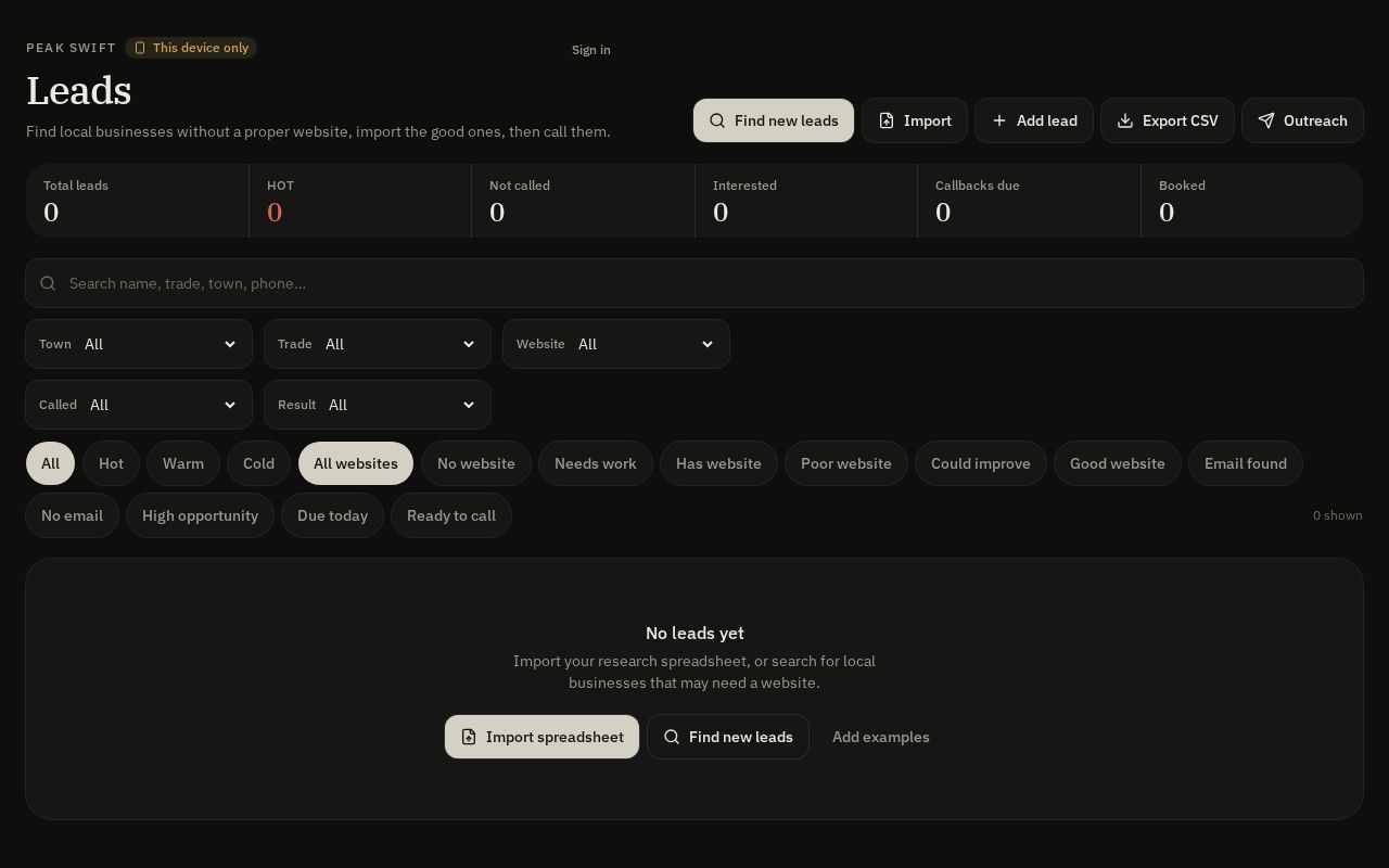 Preview of Lead sheet for finding local businesses without a proper website