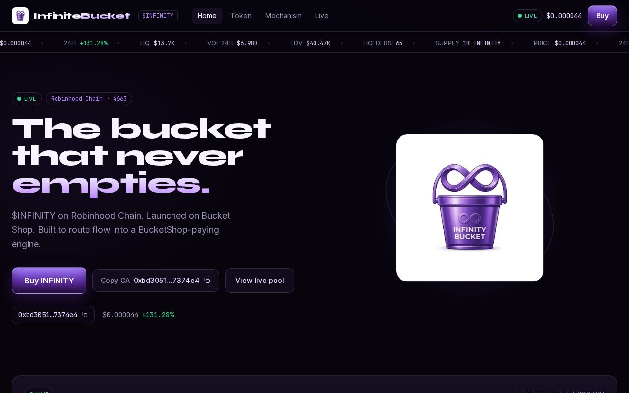 Preview of Infinite Bucket Website, and application