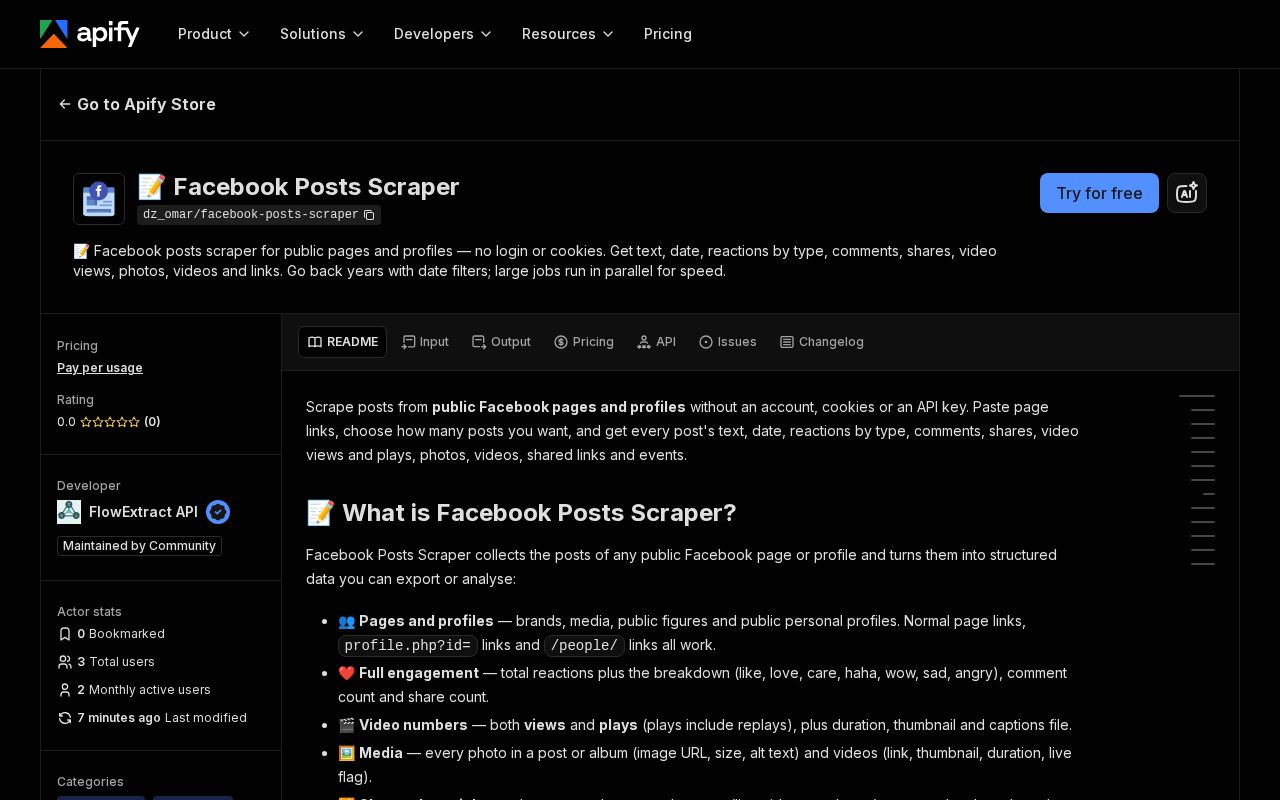 Preview of Facebook Posts Scraper