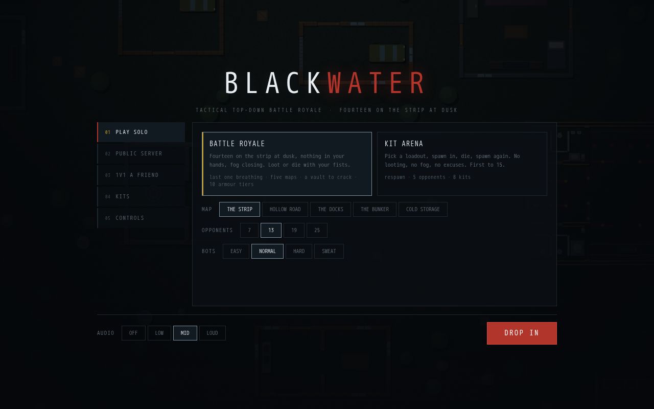 Preview of Tactical top-down battle royale in one HTML file, with peer-to-peer 1v1