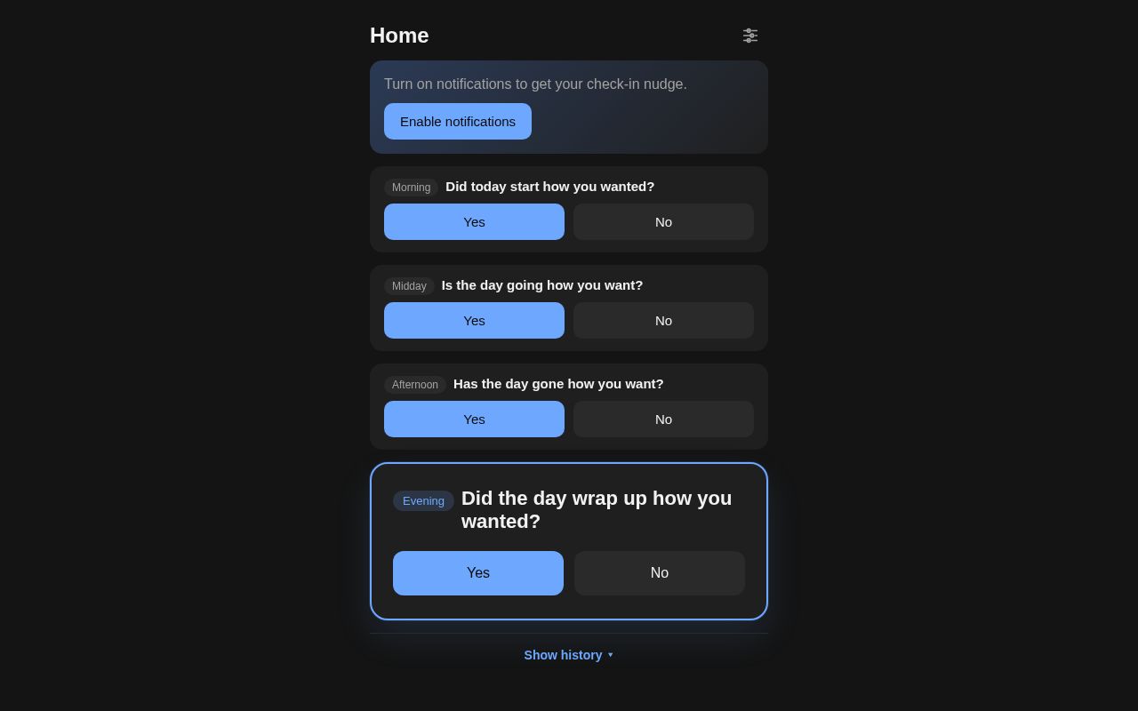 Preview of Development for Ping, the question engine that powers a more intentional life.