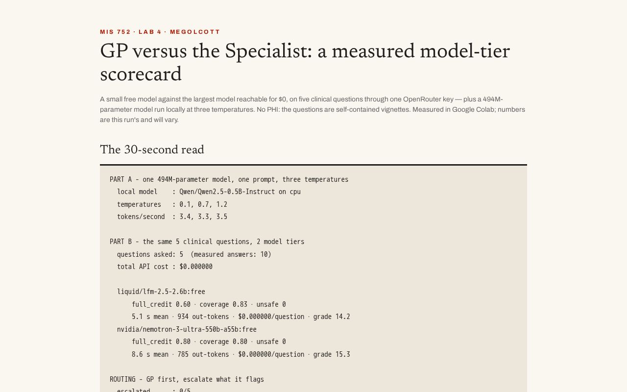 Preview of GP versus the Specialist: a measured model-tier scorecard