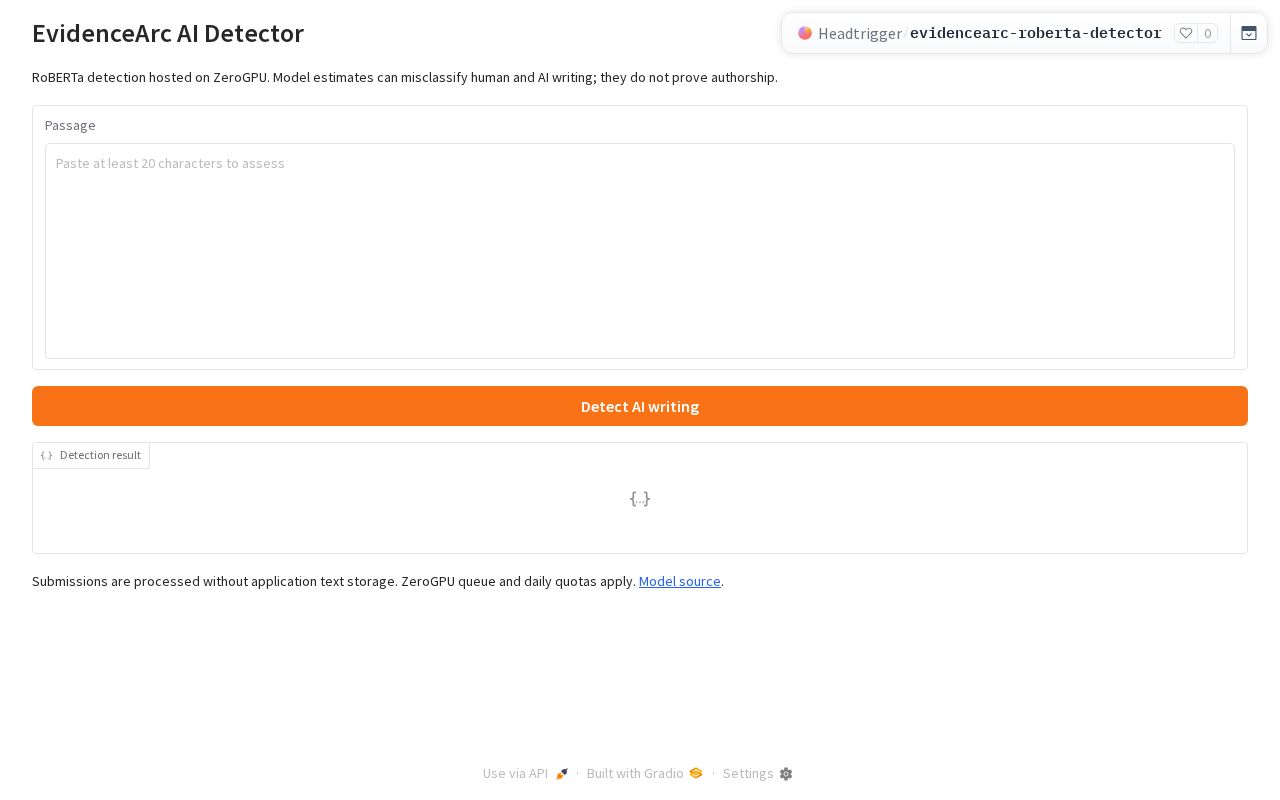 Preview of EvidenceArc RoBERTa Detector