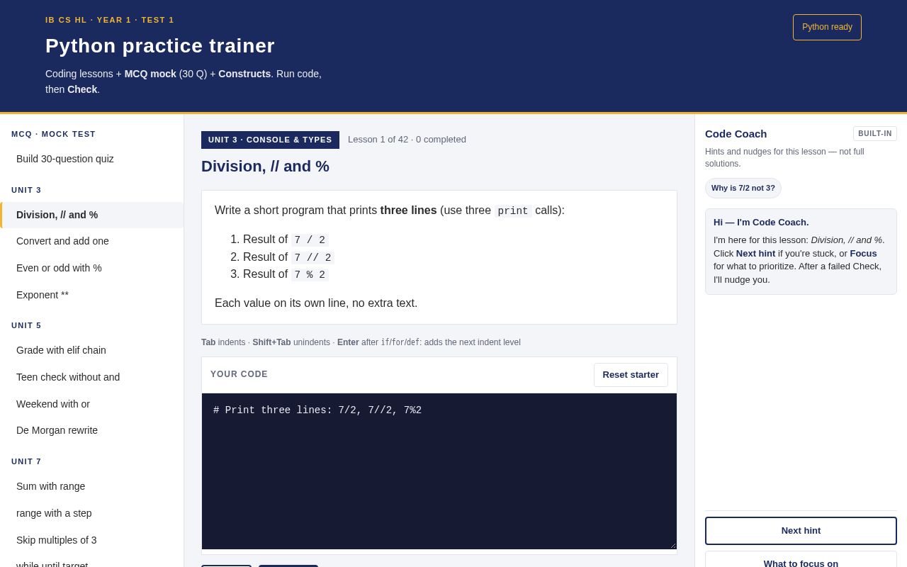 Preview of Ib Python Test Trainer