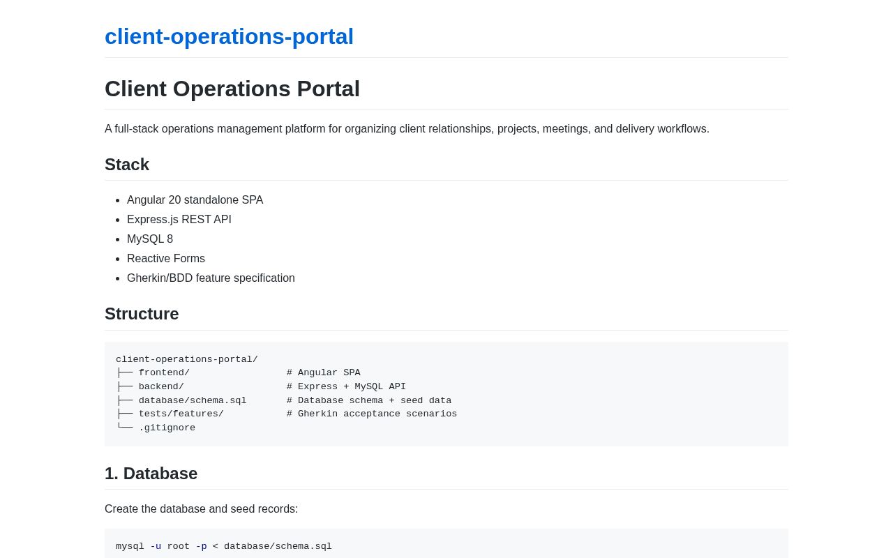 Preview of Client Operations Portal