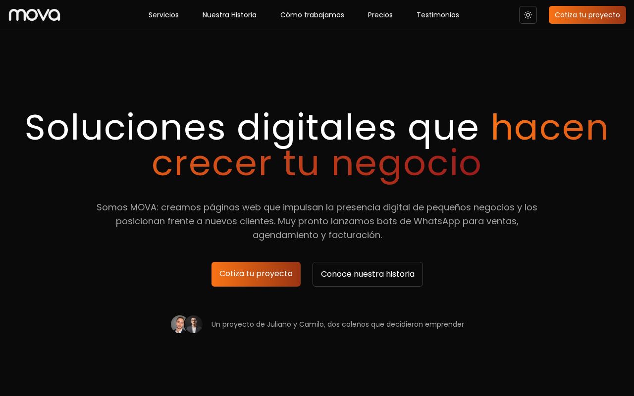 Preview of Mova LLC main landing page