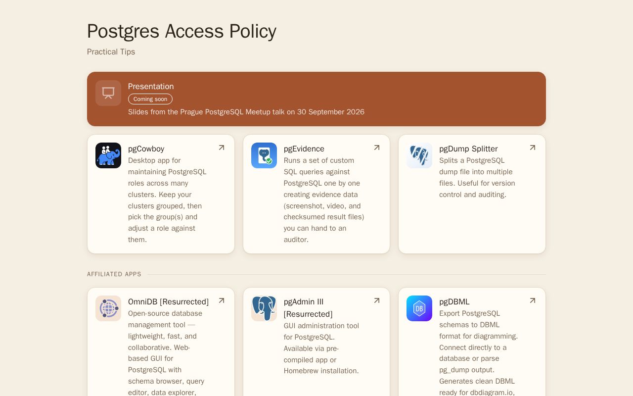 Preview of Postgresql Access Policy Landing Page