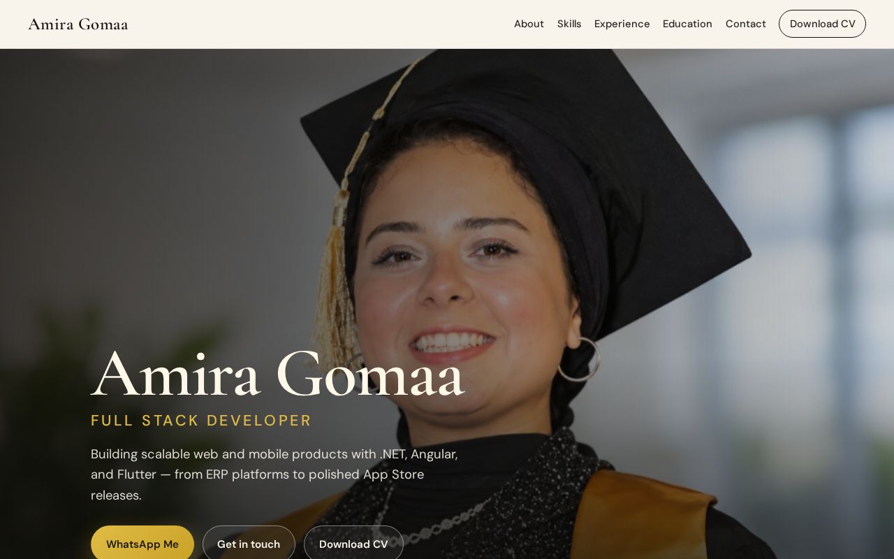 Preview of Amira Gomaa — Full Stack Developer portfolio & CV