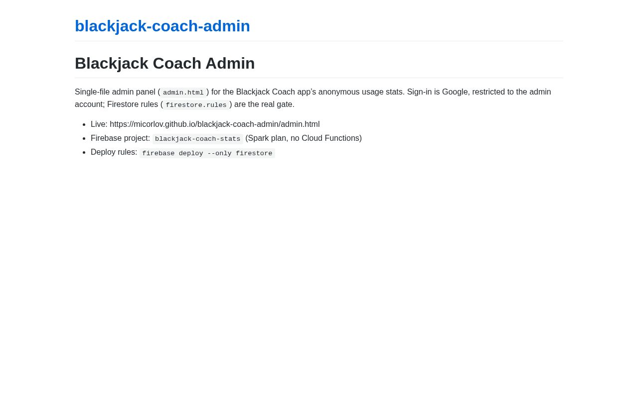 Preview of Blackjack Coach Admin