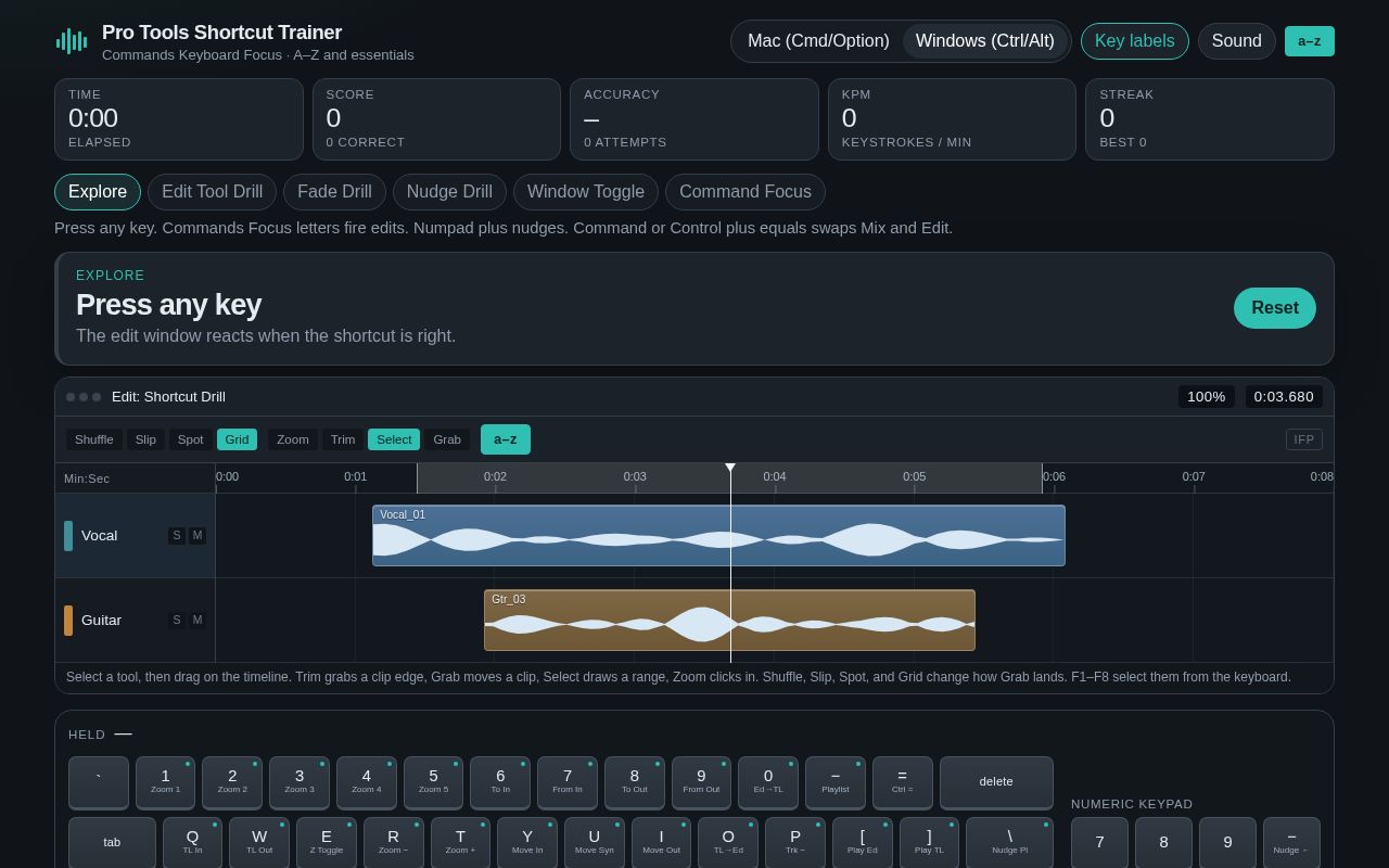 Preview of Pro Tools Shortcut Trainer