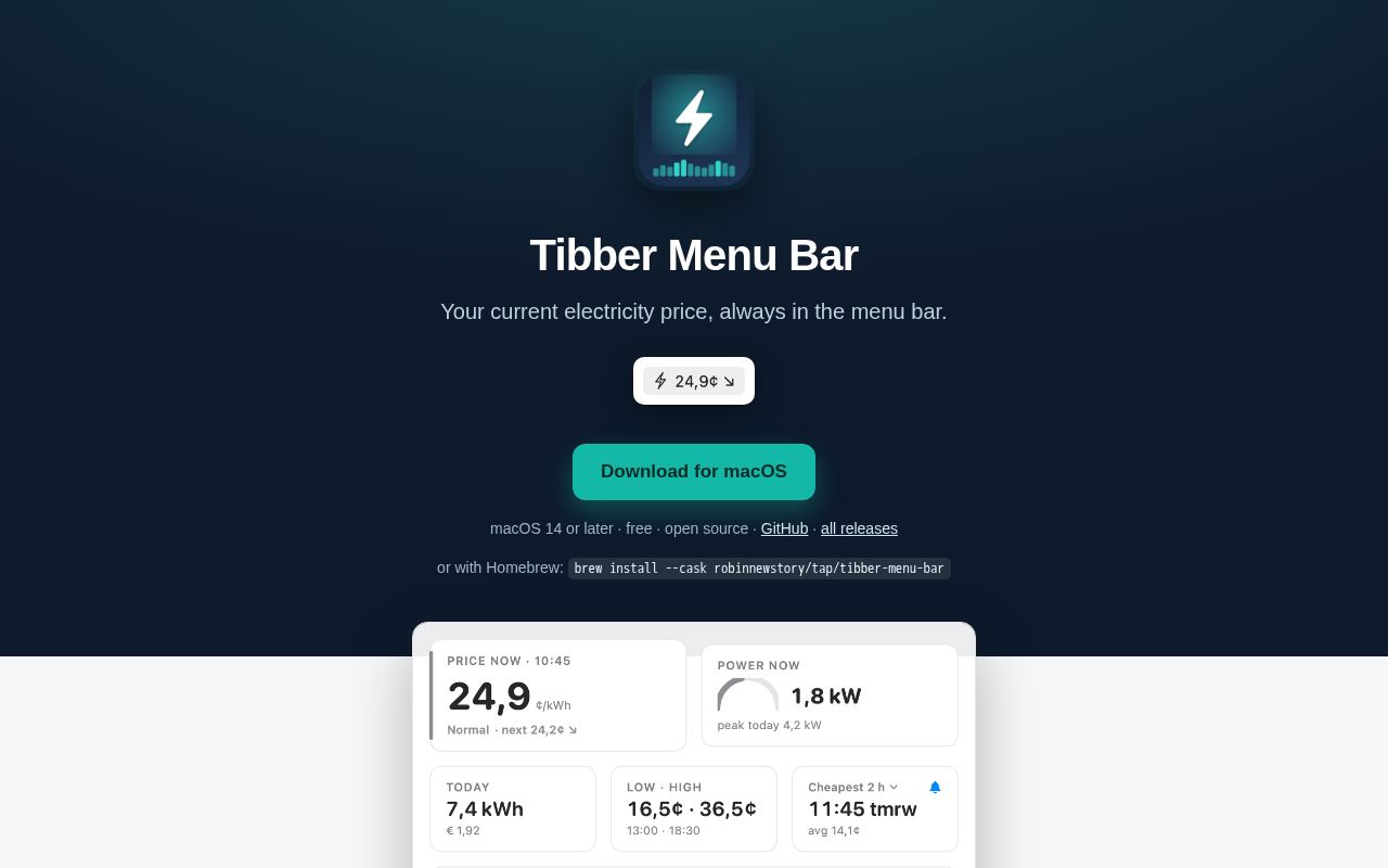 Preview of Tibber Menu Bar