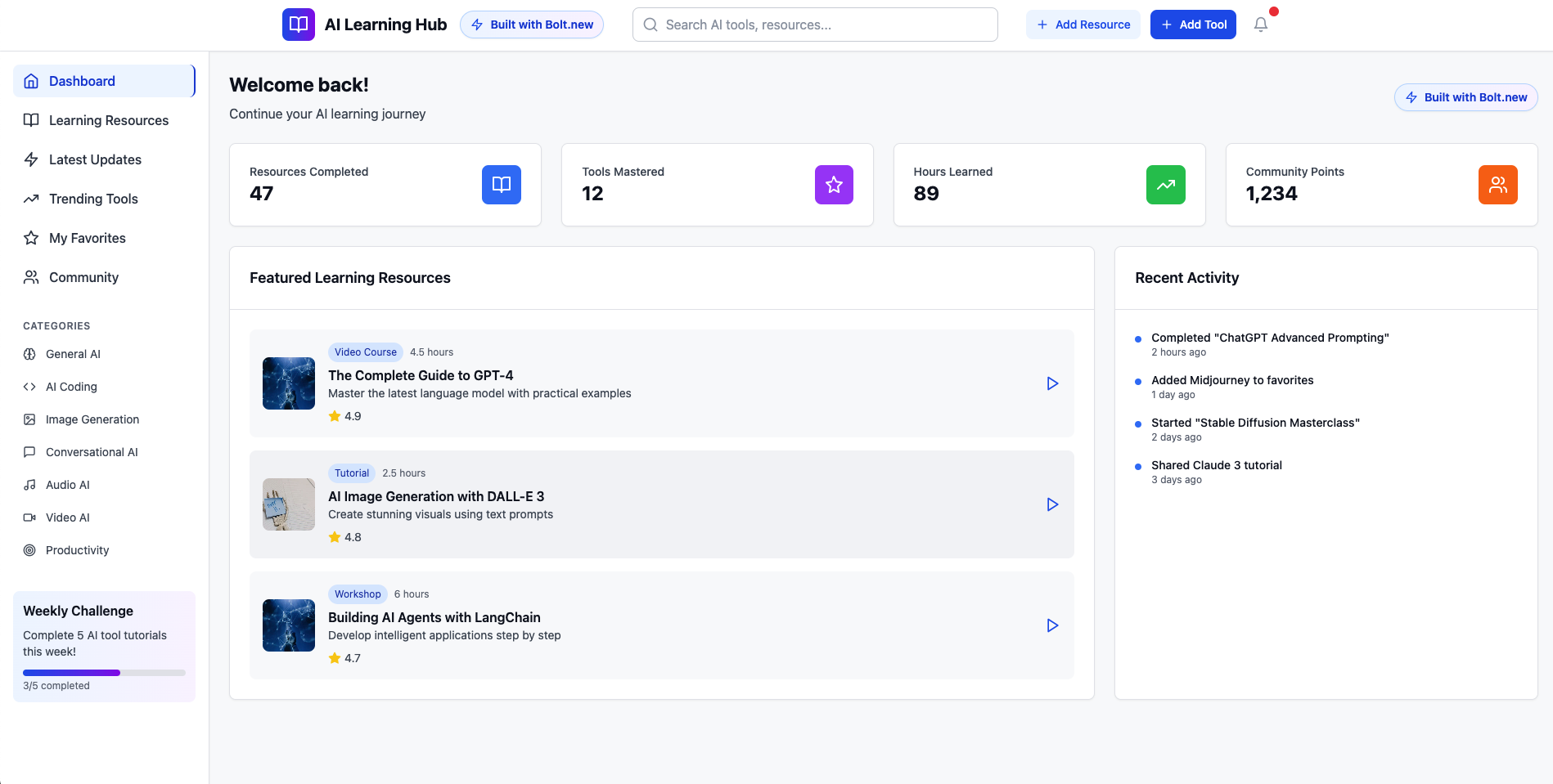 Preview of AI Learning Hub
